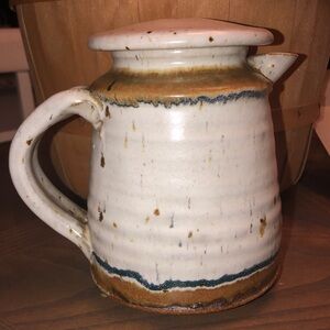 Studio art pottery artisan tea coffee pitcher with lid stoneware heavy